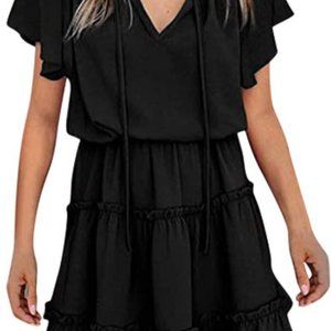 Short Sleeve Black Ruffle Mini Dress